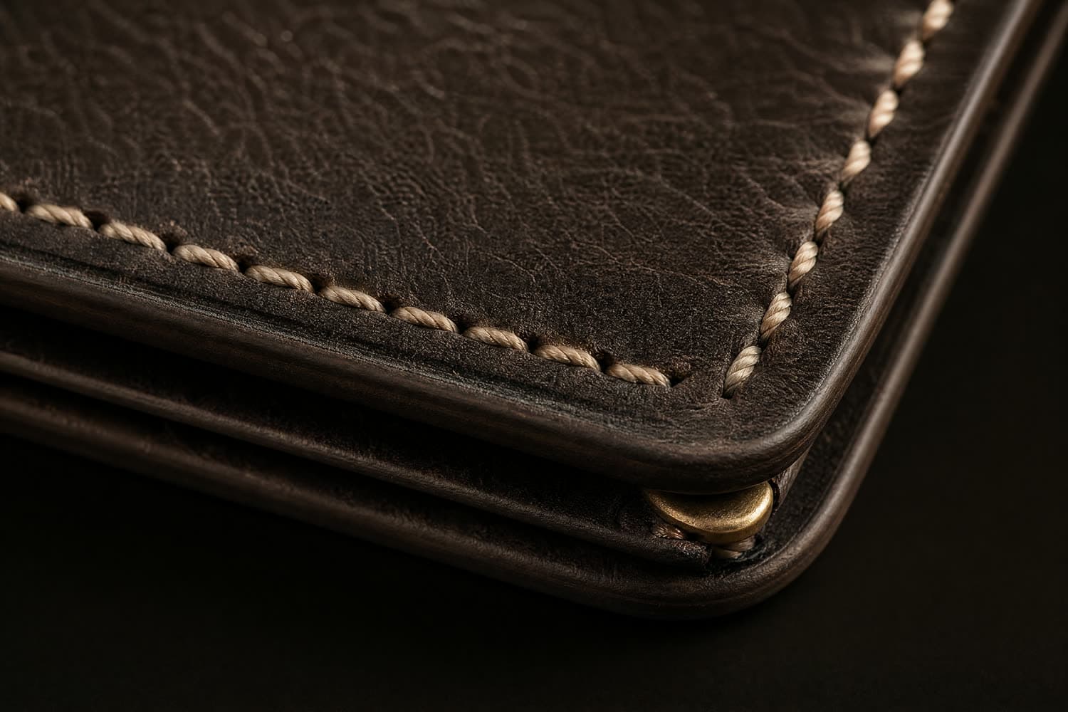 Saddle stitch and burnished edge in close-up